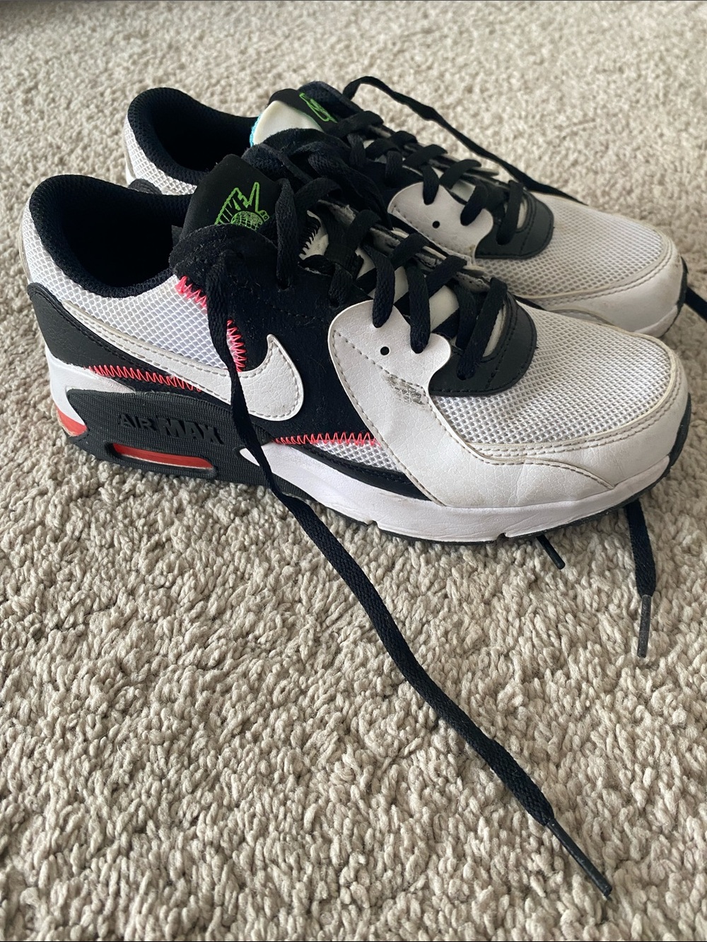 Nike White Black Sneakers with Neon Green and Coral Accents
